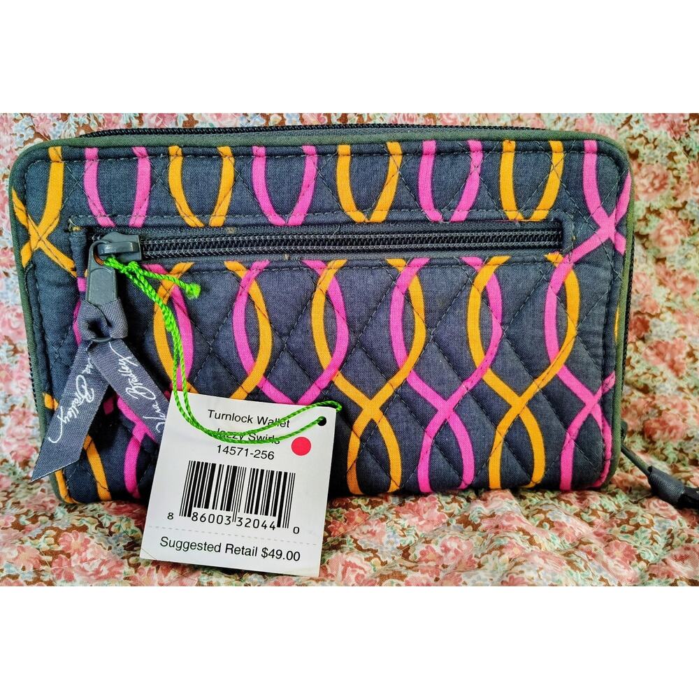 Vera Bradley Jazzy Swirls Turnlock Wallet NWT Pink Orange Gray MSRP $49 - Picture 7 of 12